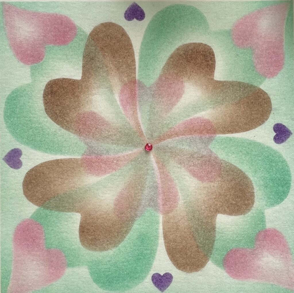 1/28日 水曜日のパステル曼荼羅アート教室はバレンタインデーを控えているので、試作にハートのモチーフを使って曼荼羅を描いてみました